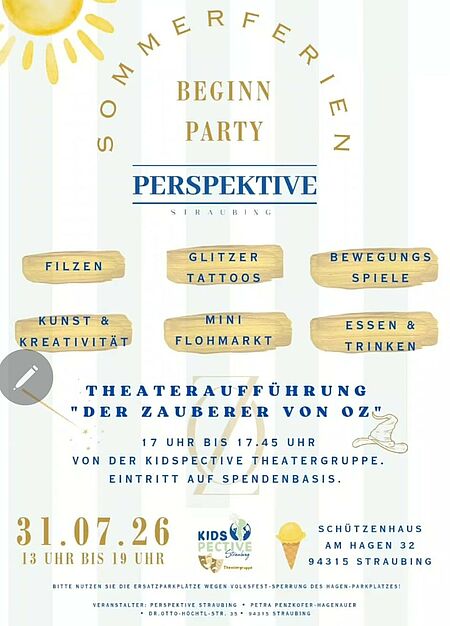 Plakat der Aktion "Sommerferien Beginn Party"