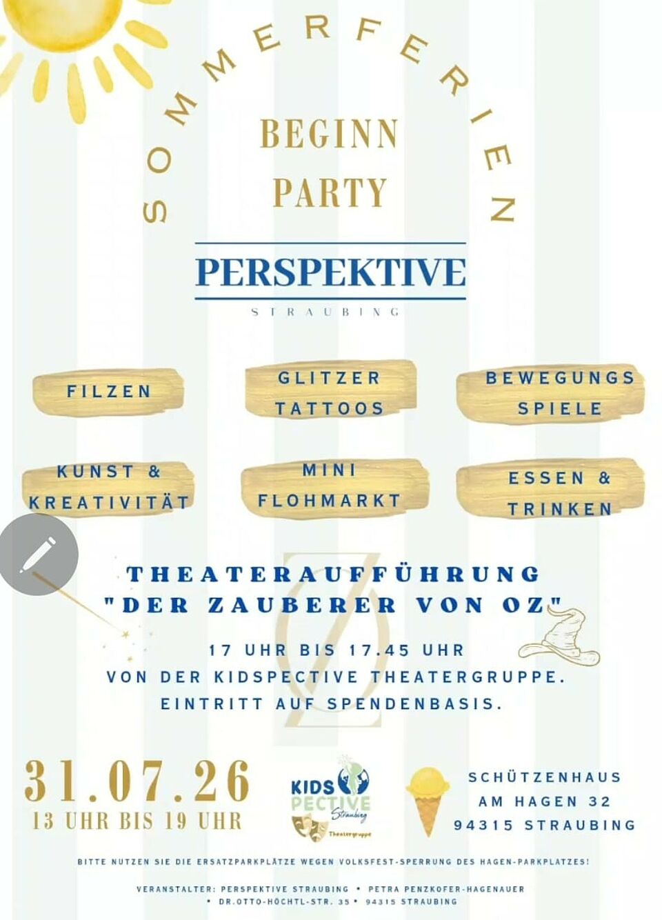 Plakat der Aktion "Sommerferien Beginn Party"